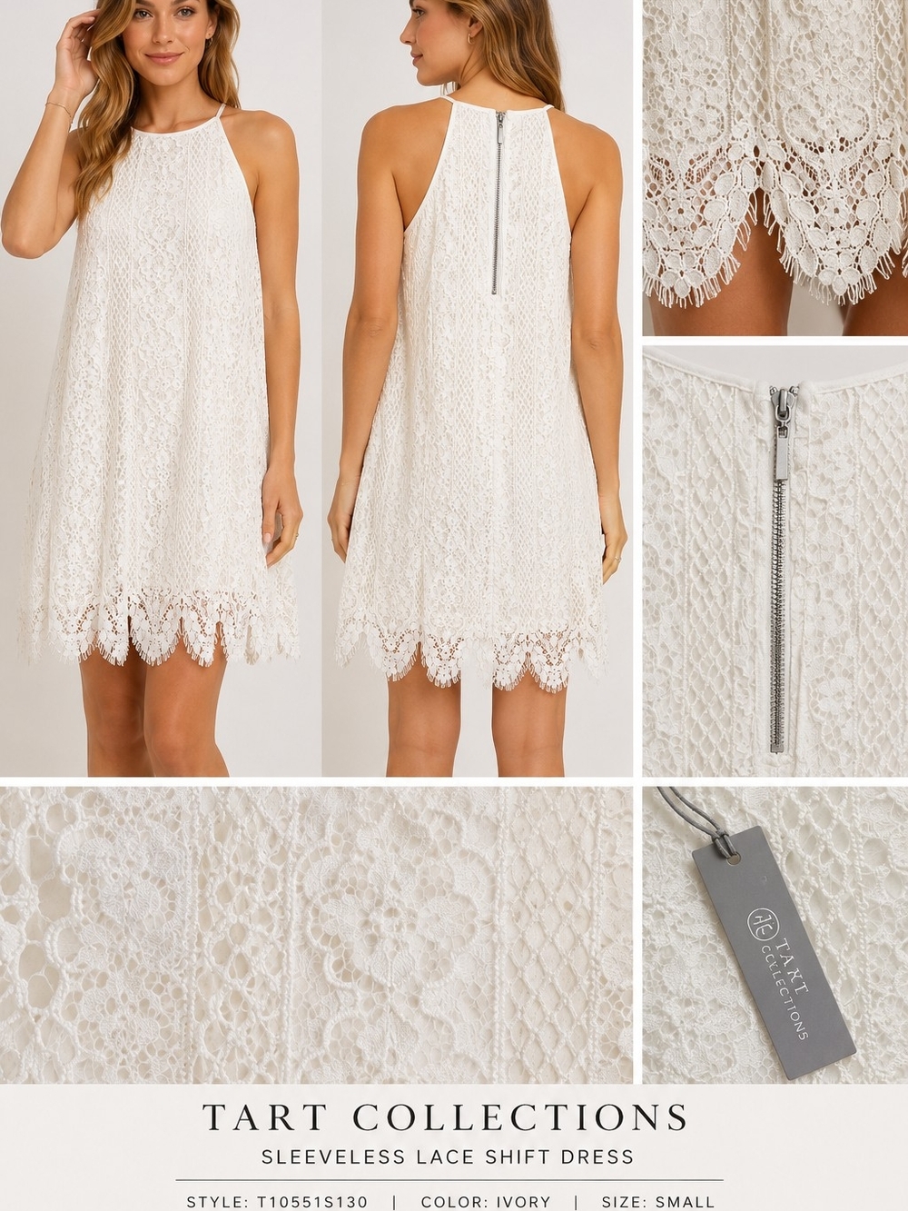 Tart Collections Ivory Crochet Lace Sleeveless Shift Dress Small NWT